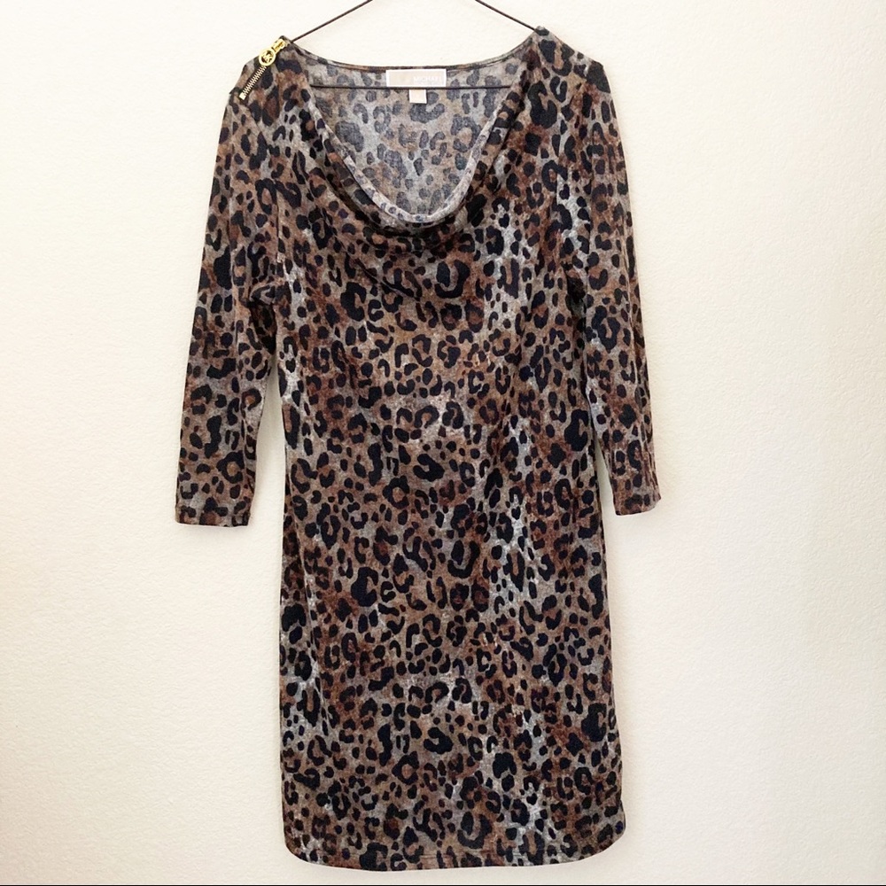 MICHAEL Michael Kors Leopard Print Cowl Neck Dress